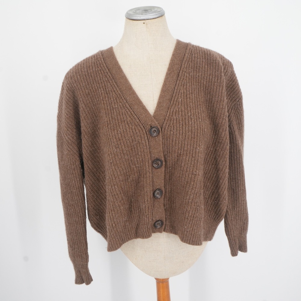 Jenni Kayne Everyday Cardigan Women XS Brown Wool Cashmere Ribbed Knit V-Neck